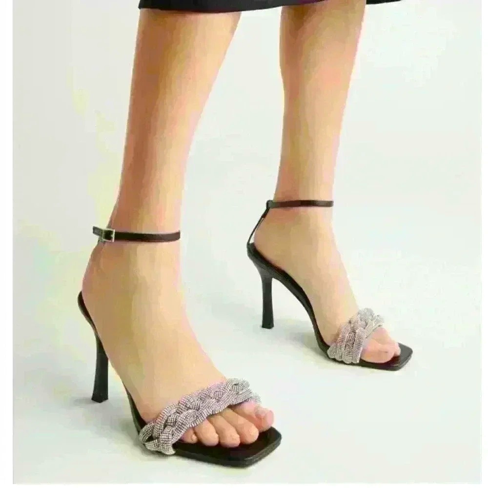 Women’s BELLINI Ballencia Crystal Ankle Strap Black Sandal- Size 10
